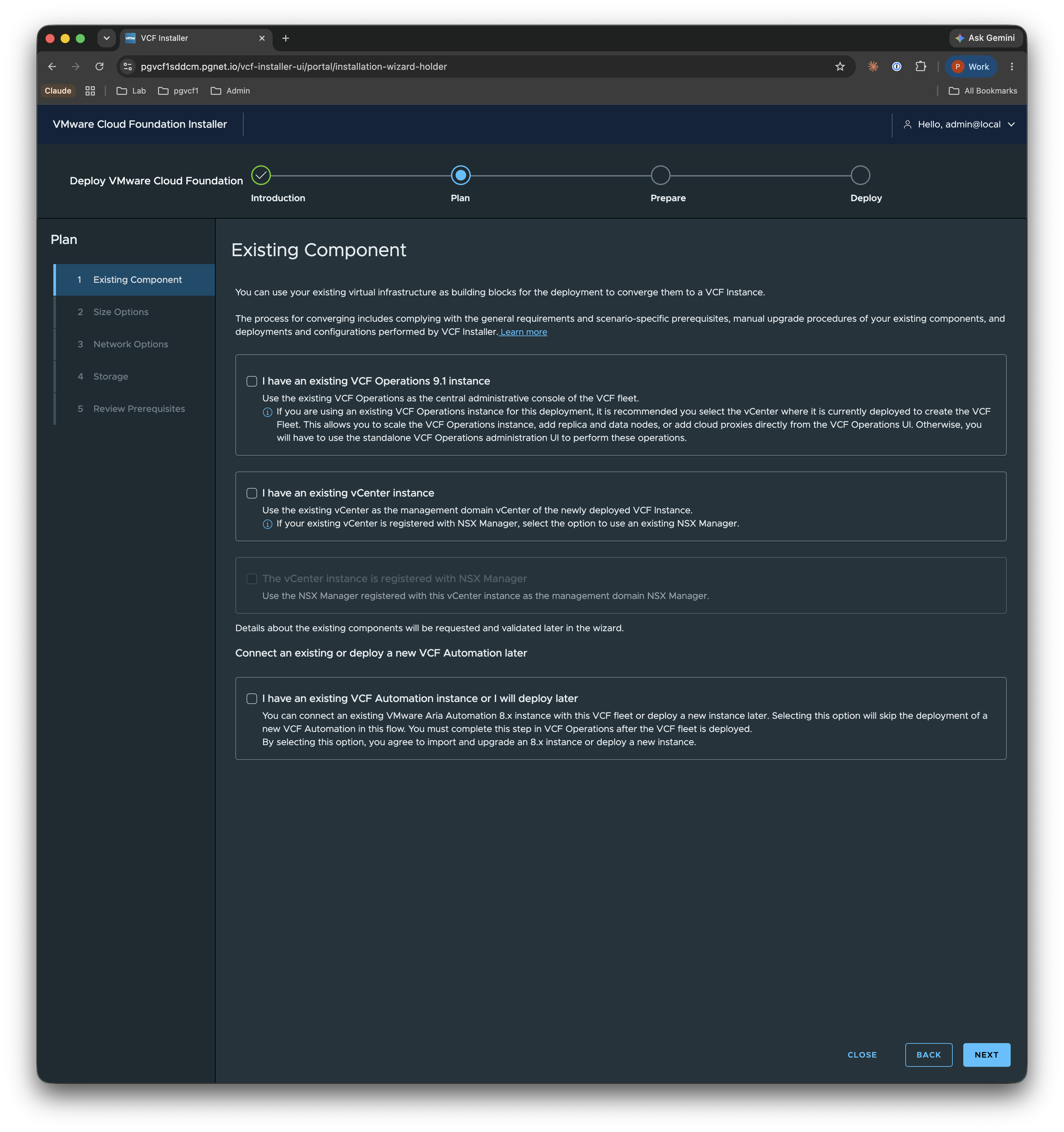 Plan — Existing Component