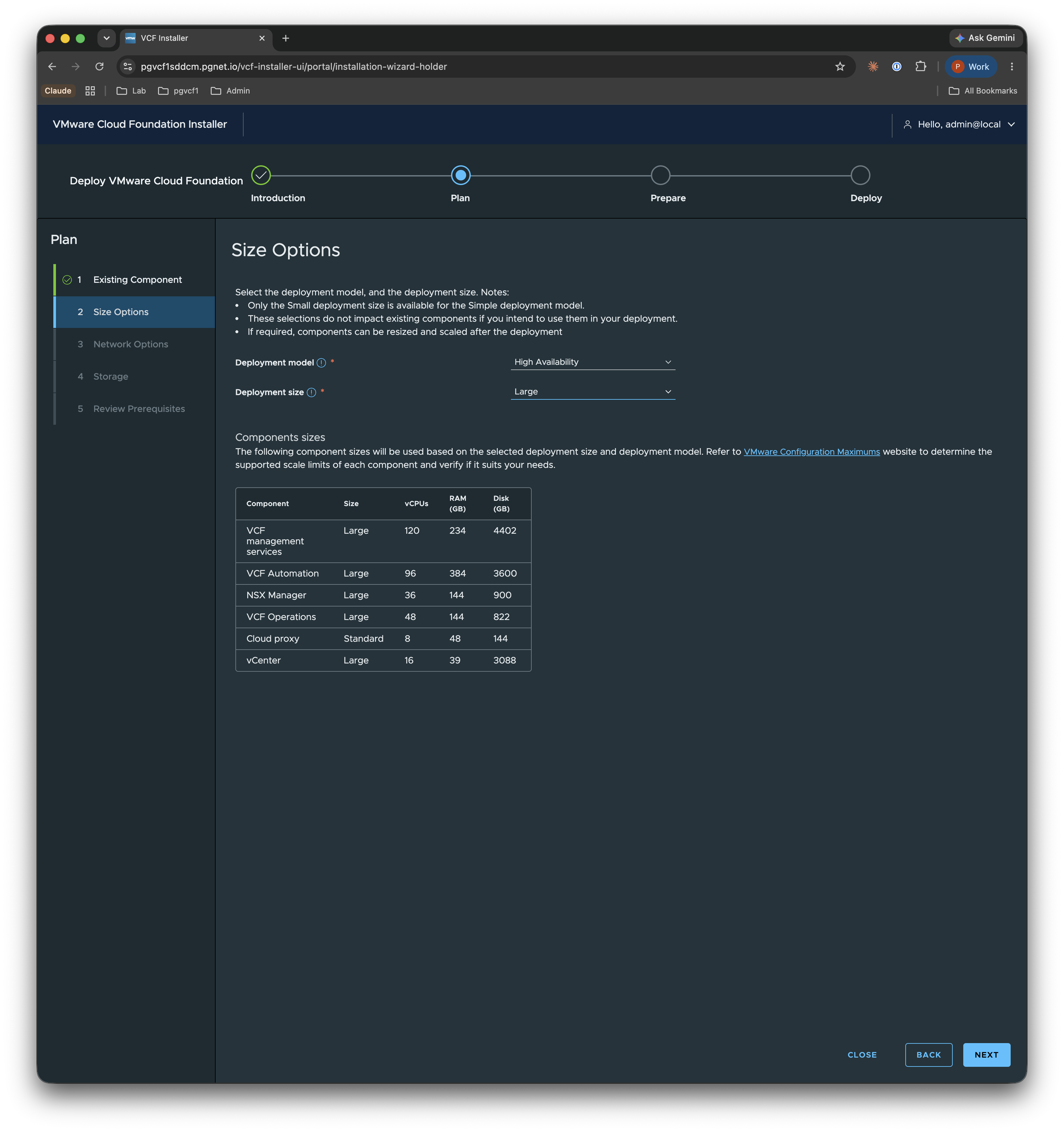 Size Options — High Availability / Large