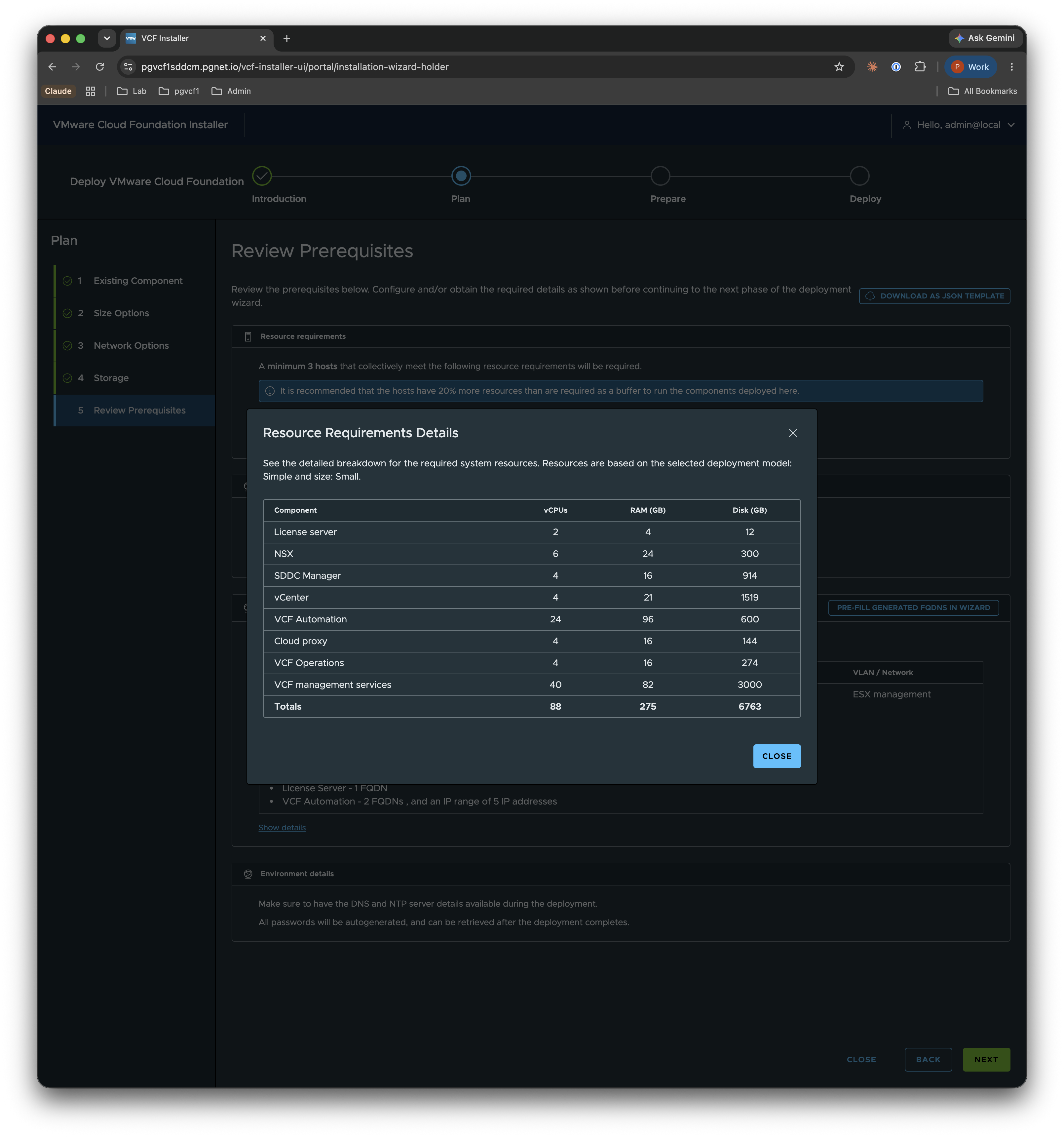 Prerequisites — Resource requirements