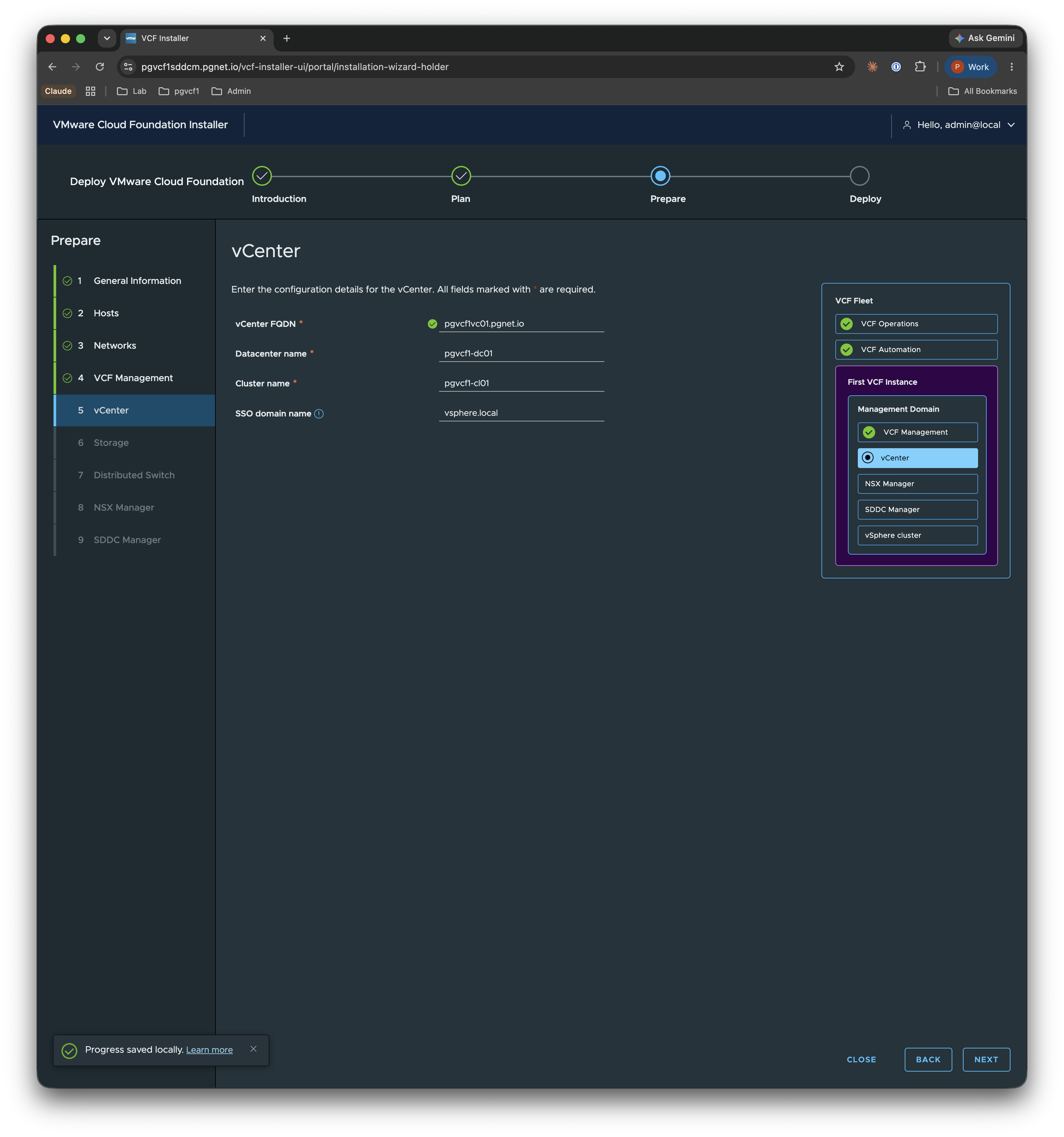 Prepare — vCenter