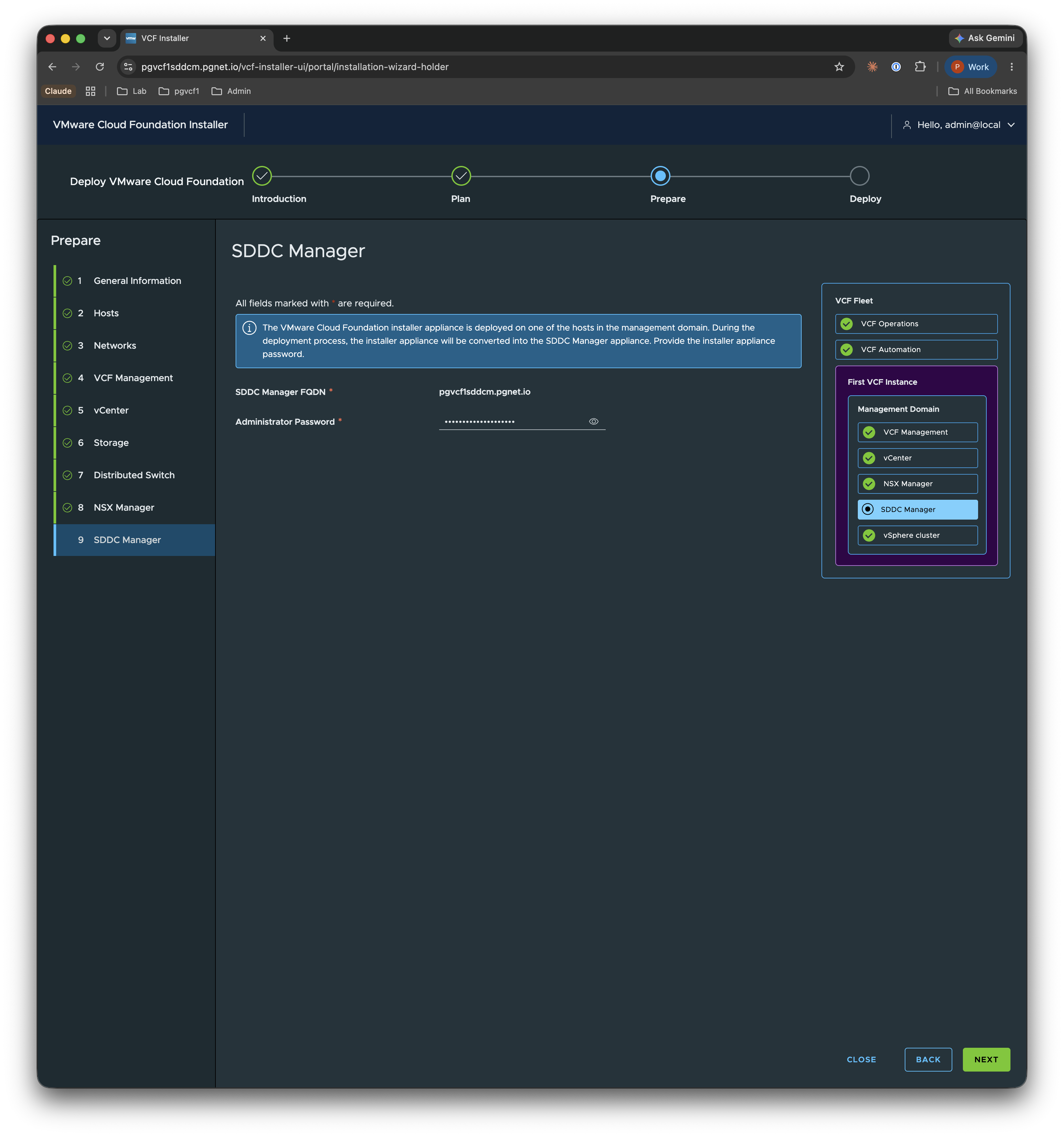 Prepare — SDDC Manager