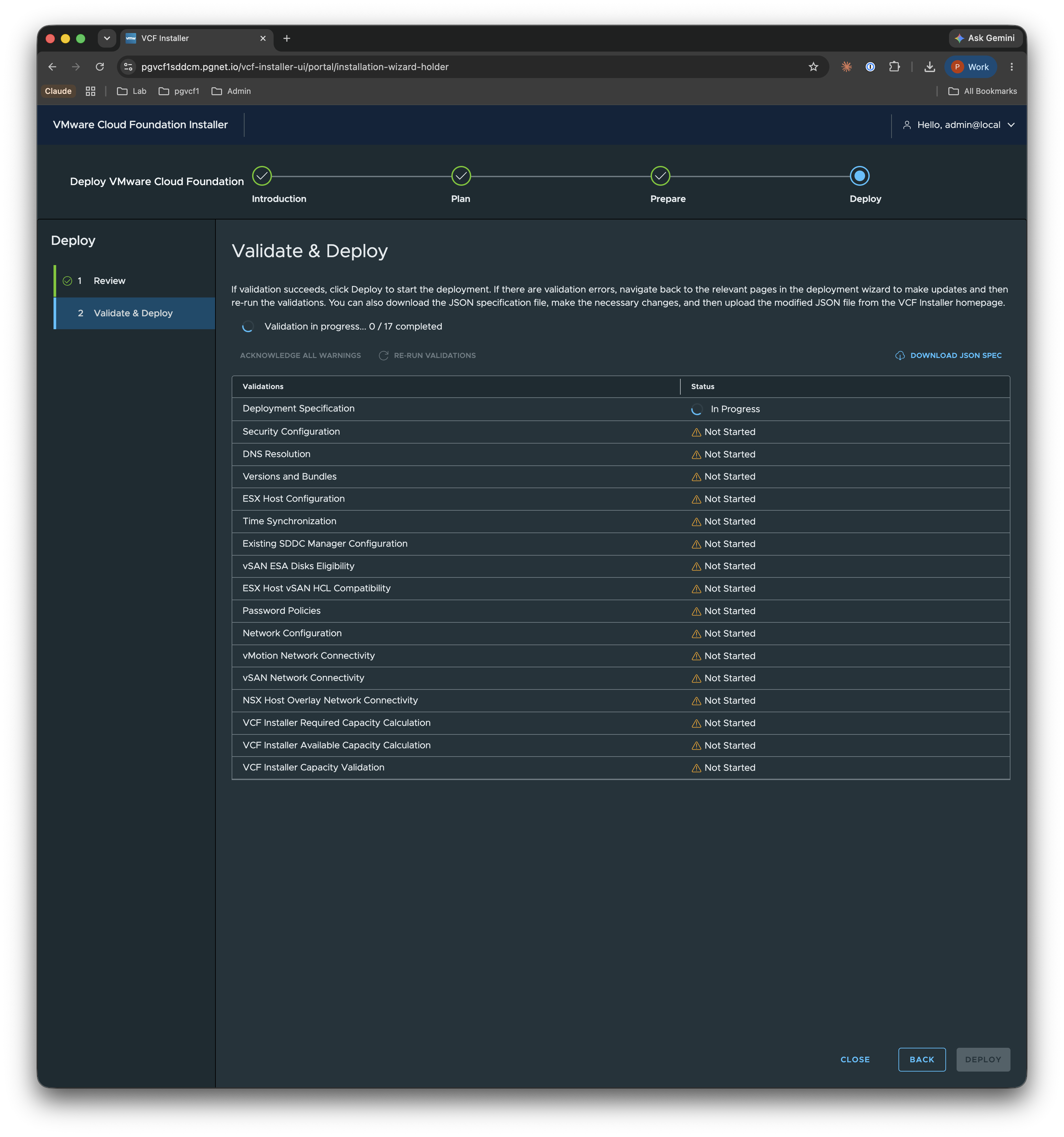 Deploy — Validation in progress