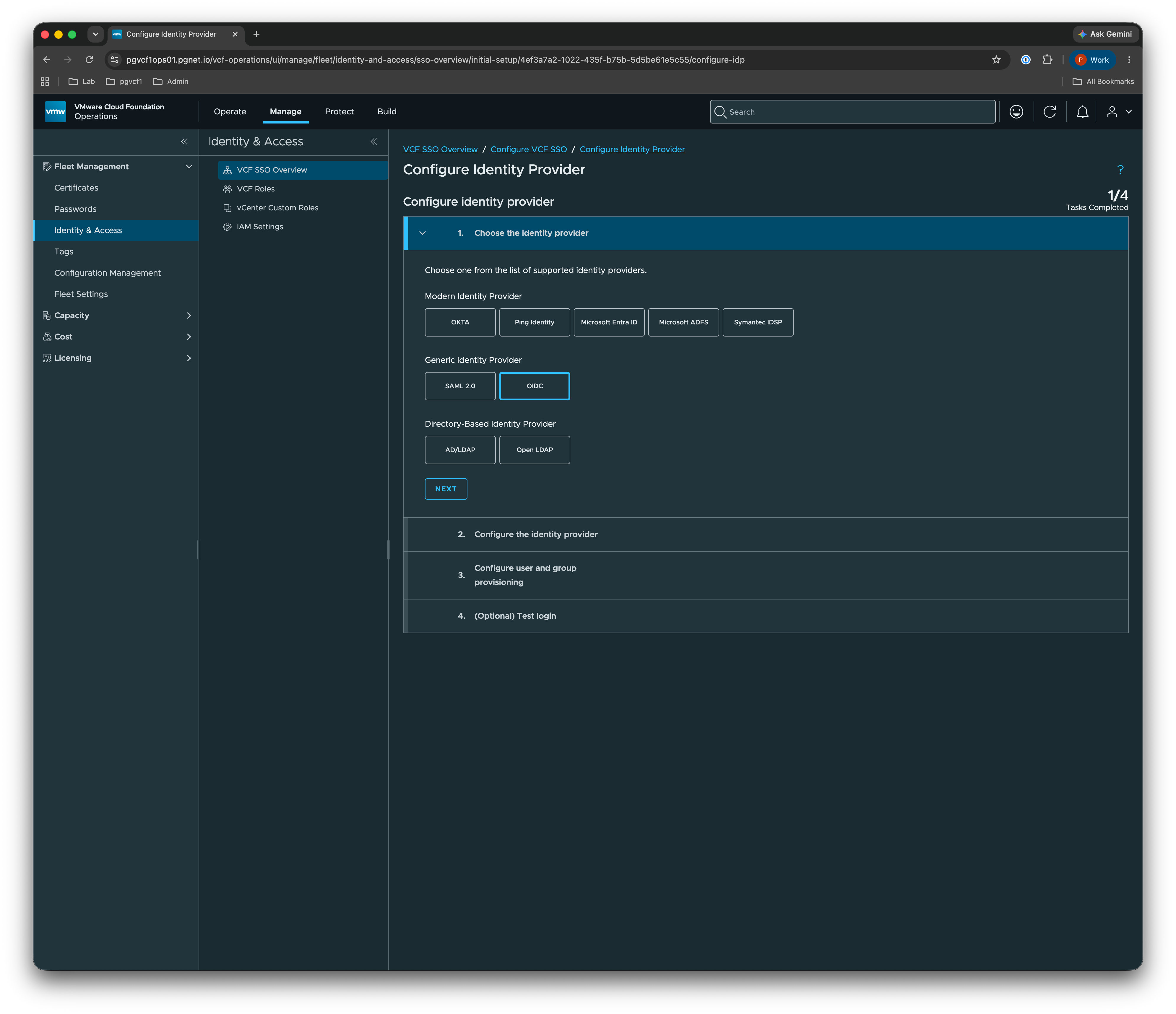 Choose the identity provider — OIDC