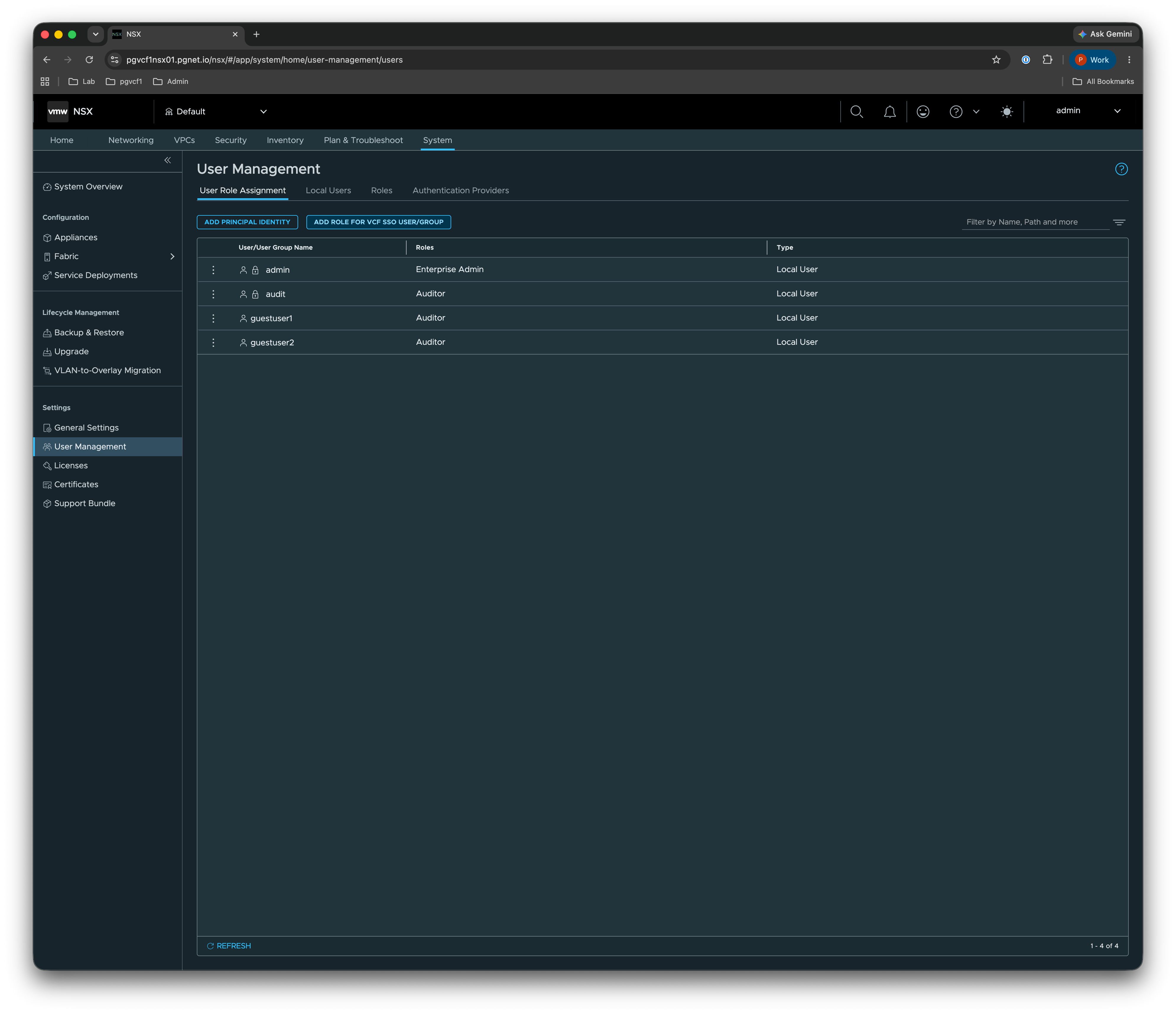 NSX — Add Role for VCF SSO User/Group
